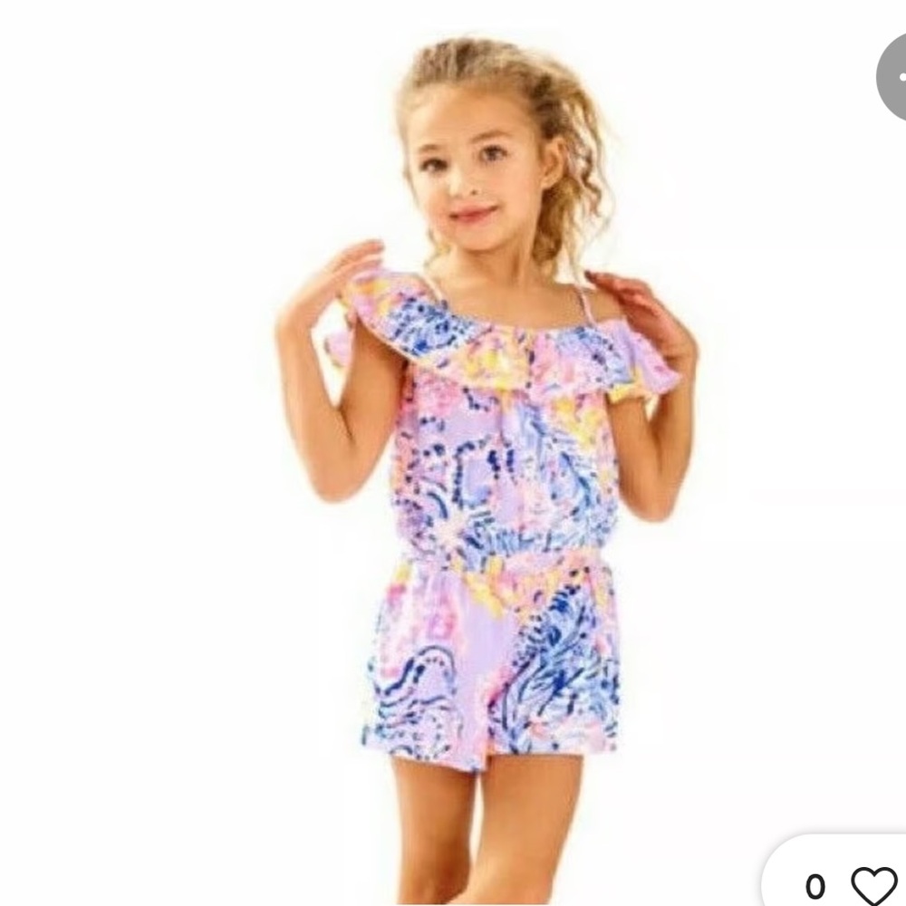 Lilly Pulitzer Girls Emoni Romper in Lilac Verbena Ruffle